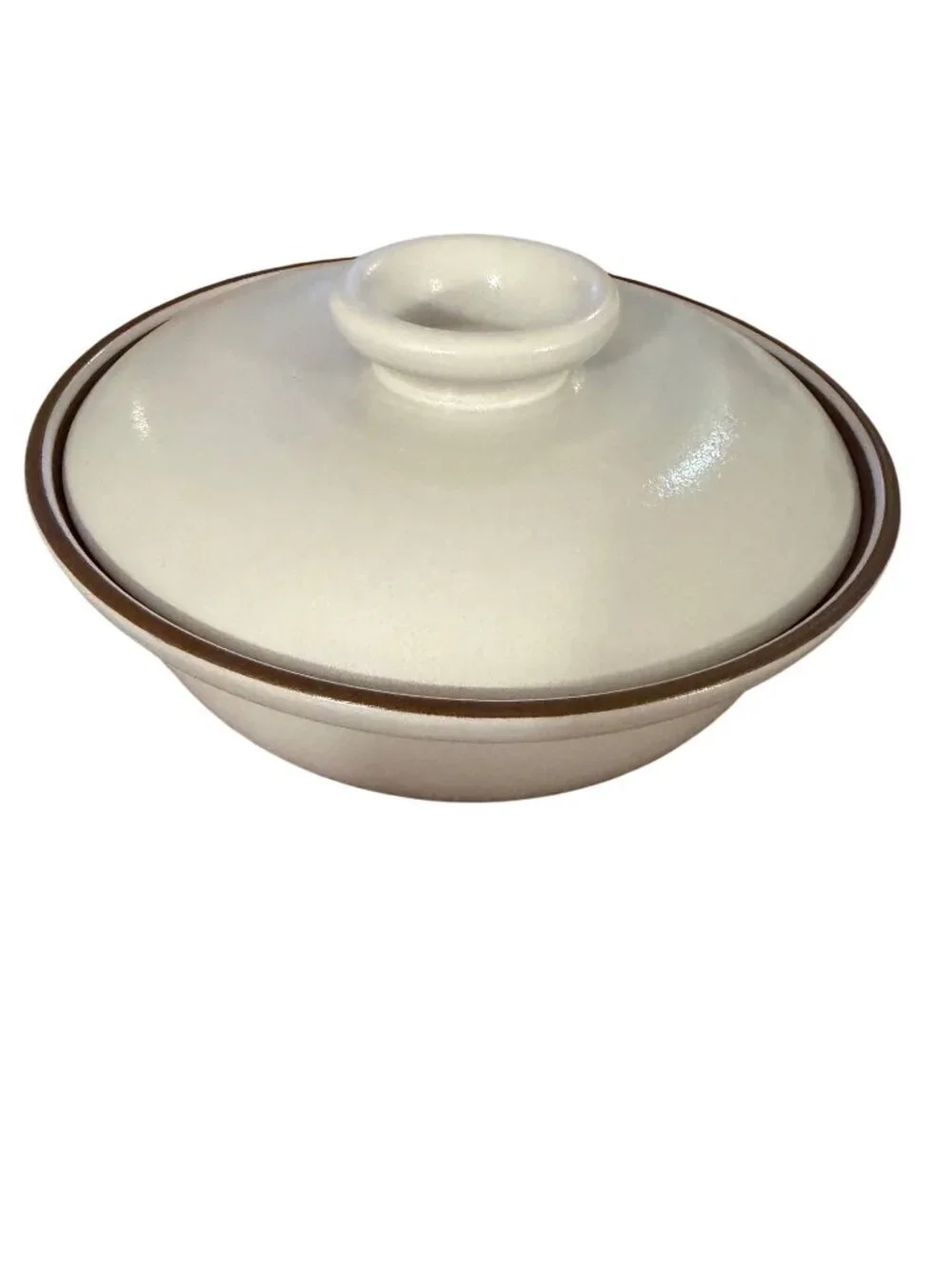 Heath Ceramics Medium Covered Serving Dish Brown Rim Cream Handmade USA